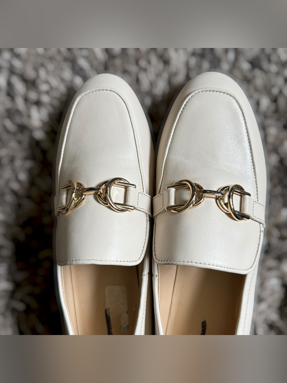 ANN TAYLOR Cream Leather Loafers with Gold-Tone Bit Size 7 Women - Picture 3 of 12